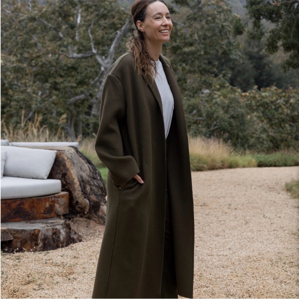 Jenni Kayne Cashmere Olive Green Overcoat  Luxury Minimalist Cost /Jacket - Picture 2 of 16